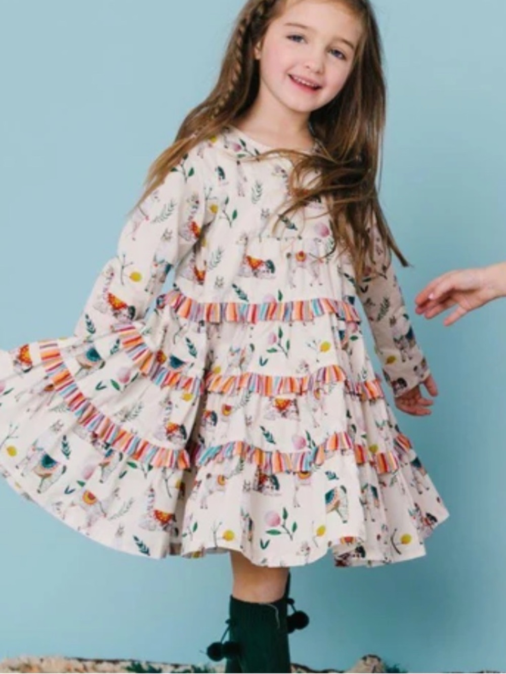 Pink Chicken Penelope Dress in Seashell Llamas Size 6Y